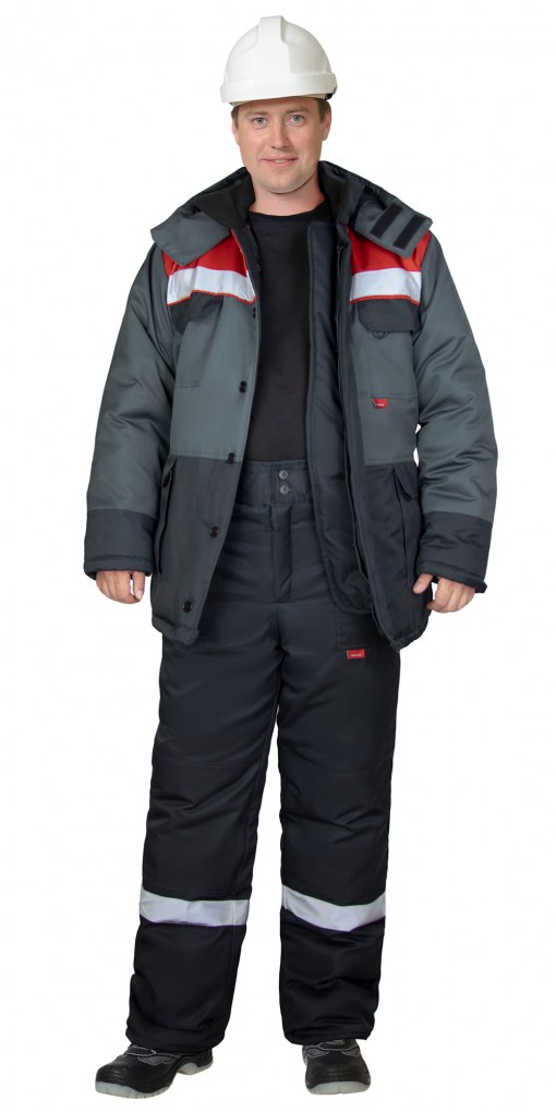 Костюм СИРИУС-ПАРИТЕТ-РОСС зимний: куртка, брюки черный с темно-серым, красным и СОП